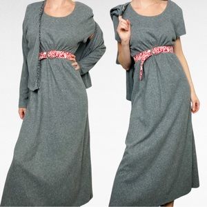 VINTAGE | I.N. Studio Grey Two Piece Fleece Dress & Open Front Cardigan Sweater